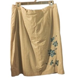 Jessie Sport Tan & Blue Embroidered Laser Cut Flowers Skirts 16W